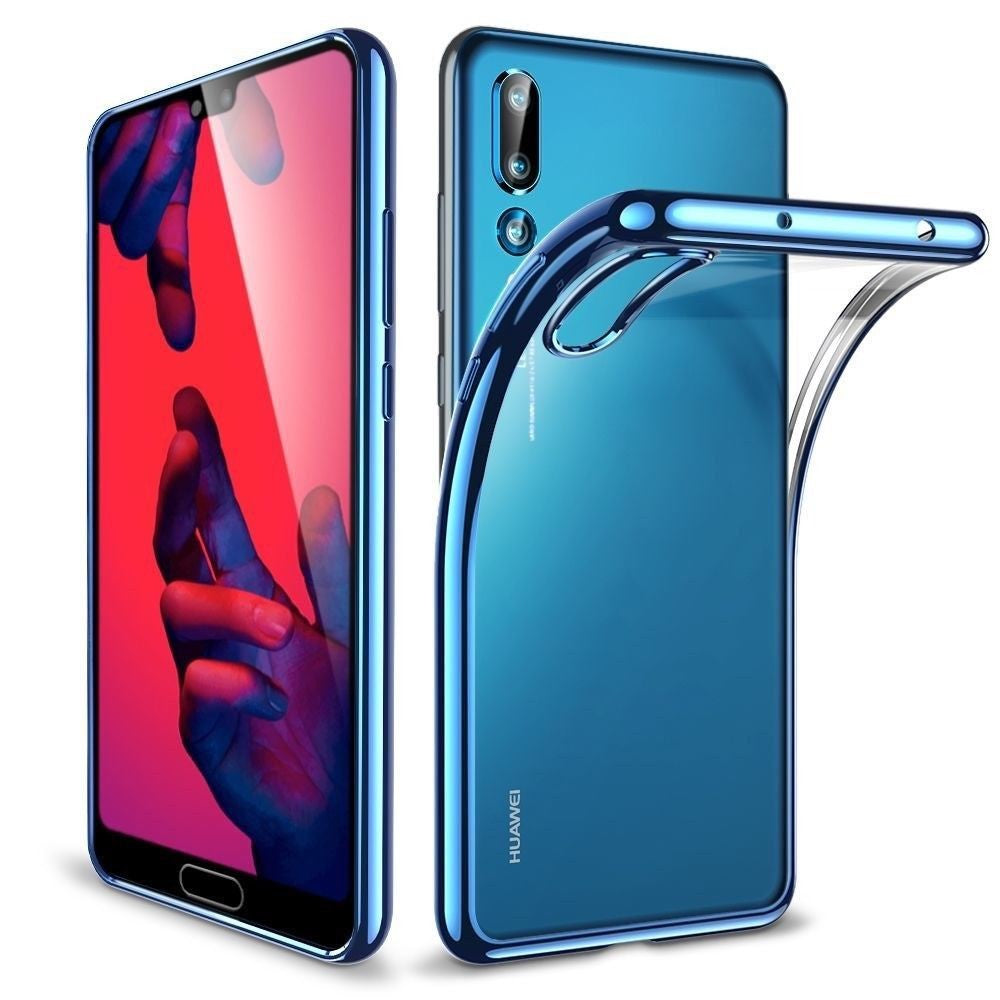 Husa Huawei P20 Transparent cu Margini Albastre-1