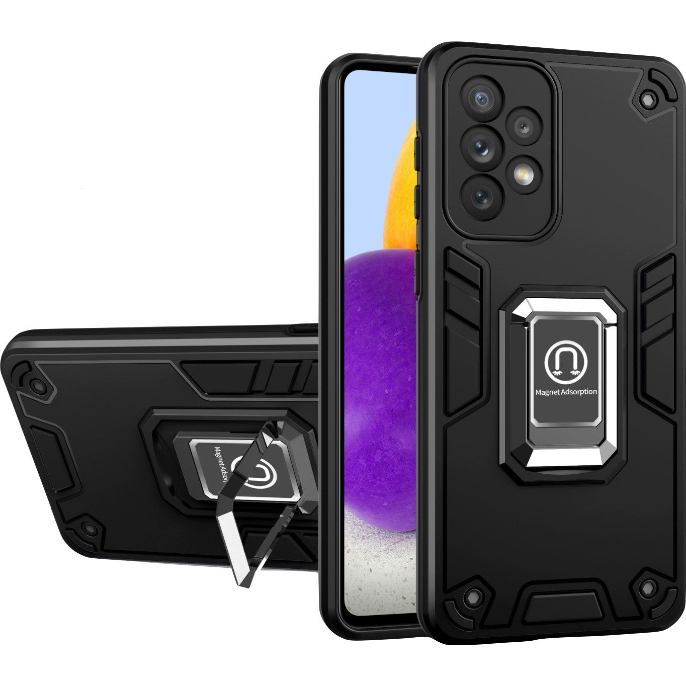 Husa Iron Warriors pentru iPhone 14, Flippy, Hybrid Ring Holder Kickstand, Negru-0