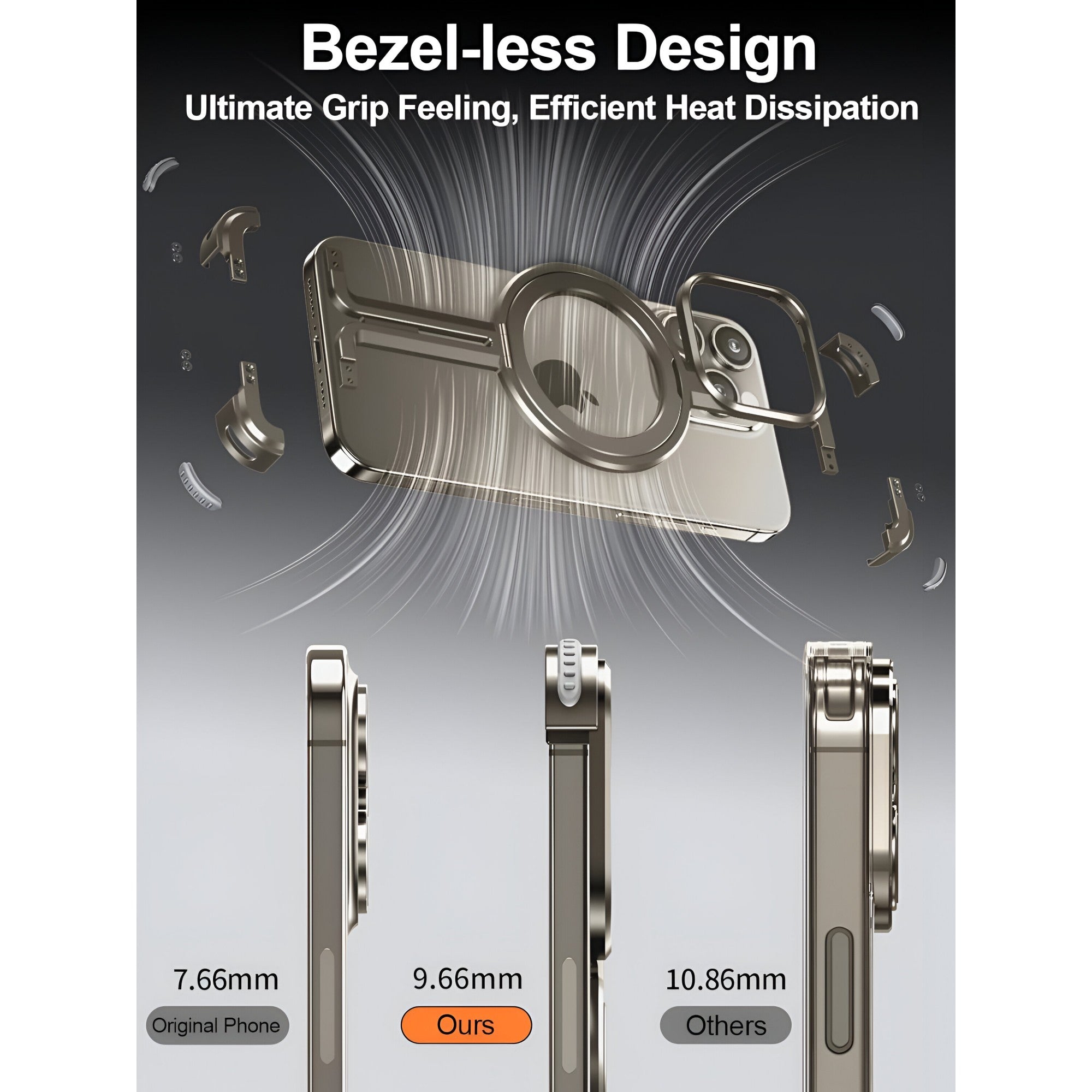 Husa MagSafe Metalica Compatibila cu iPhone 15 Pro, Flippy, Clear Case, Aliaj de Aluminiu, cu Magnet, fara Rama, Antisoc, Antizgariere, Incarcare Wireless, Gri Metalizat-3