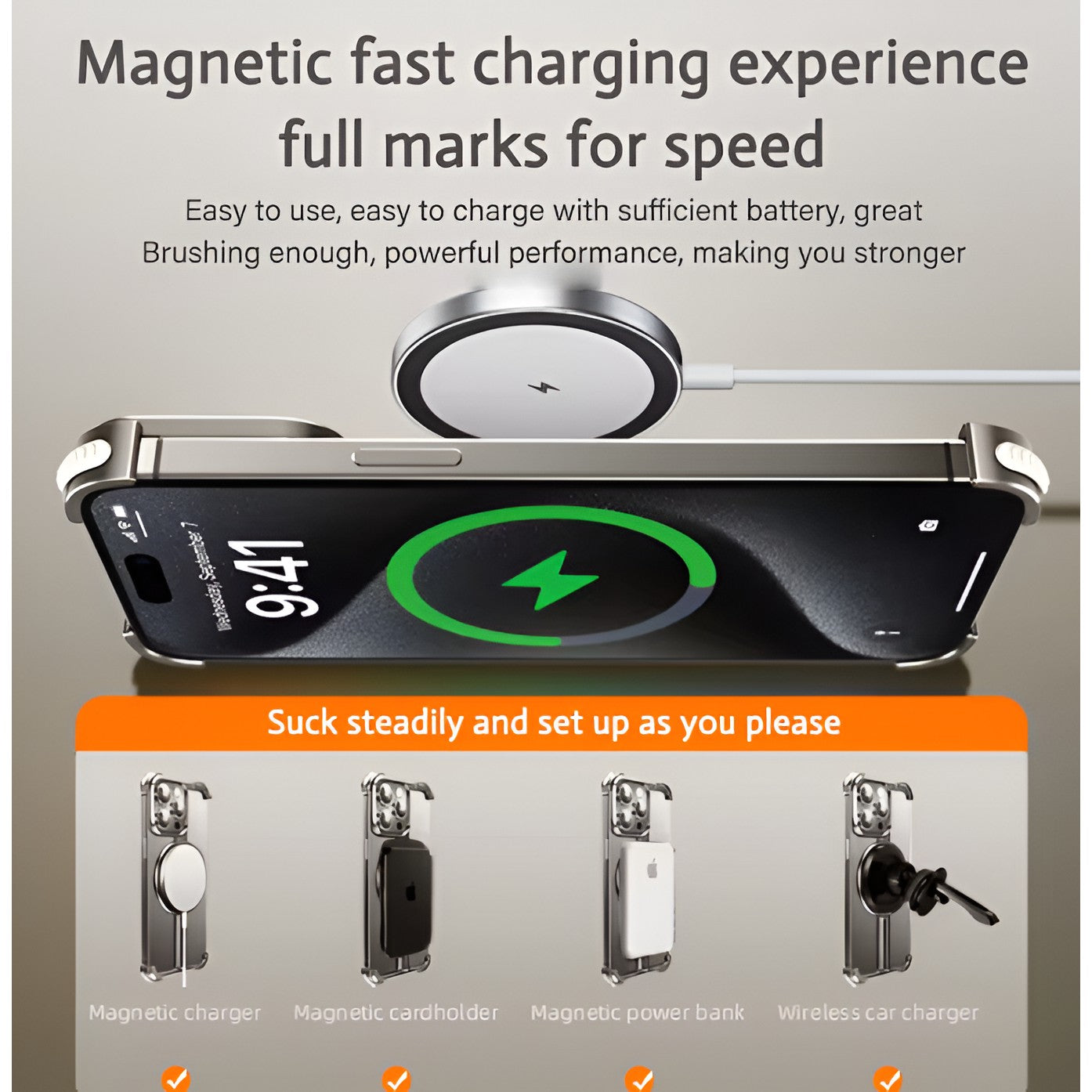 Husa MagSafe Metalica Compatibila cu iPhone 15 Pro, Flippy, Clear Case, Aliaj de Aluminiu, cu Magnet, fara Rama, Antisoc, Antizgariere, Incarcare Wireless, Gri Metalizat-10