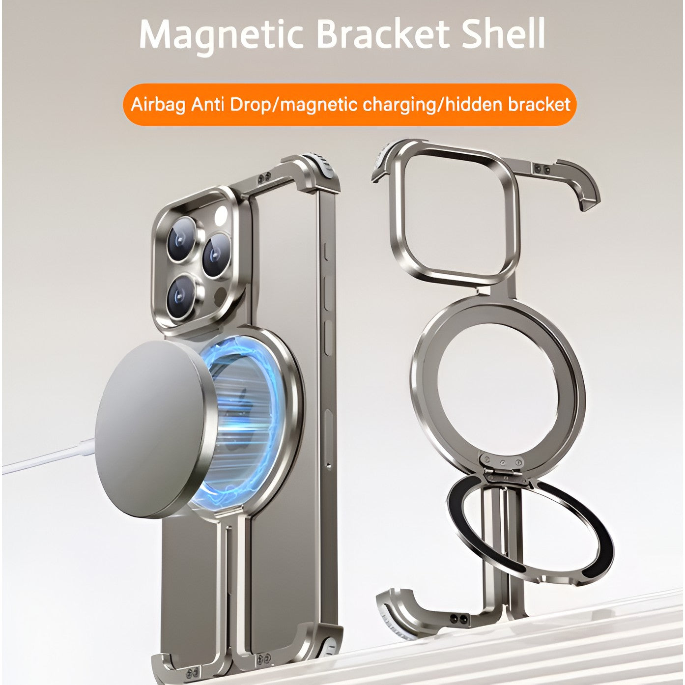 Husa MagSafe Metalica Compatibila cu iPhone 15 Pro, Flippy, Clear Case, Aliaj de Aluminiu, cu Magnet, fara Rama, Antisoc, Antizgariere, Incarcare Wireless, Gri Metalizat-11