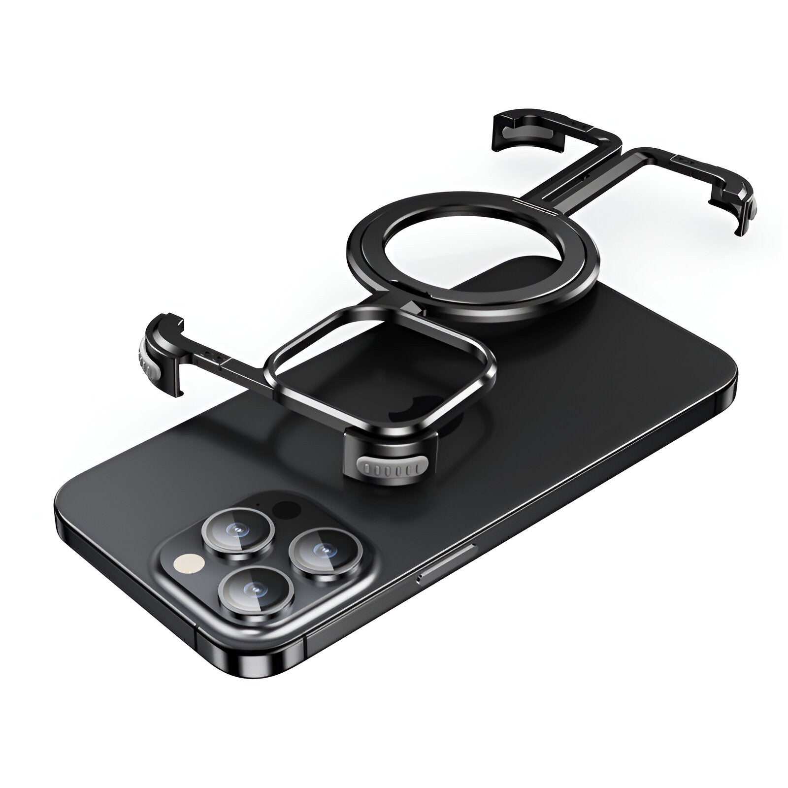 Husa MagSafe Metalica Compatibila cu iPhone 15 Pro, Flippy, Clear Case, Aliaj de Aluminiu, cu Magnet, fara Rama, Antisoc, Antizgariere, Incarcare Wireless, Negru Metalizat-0