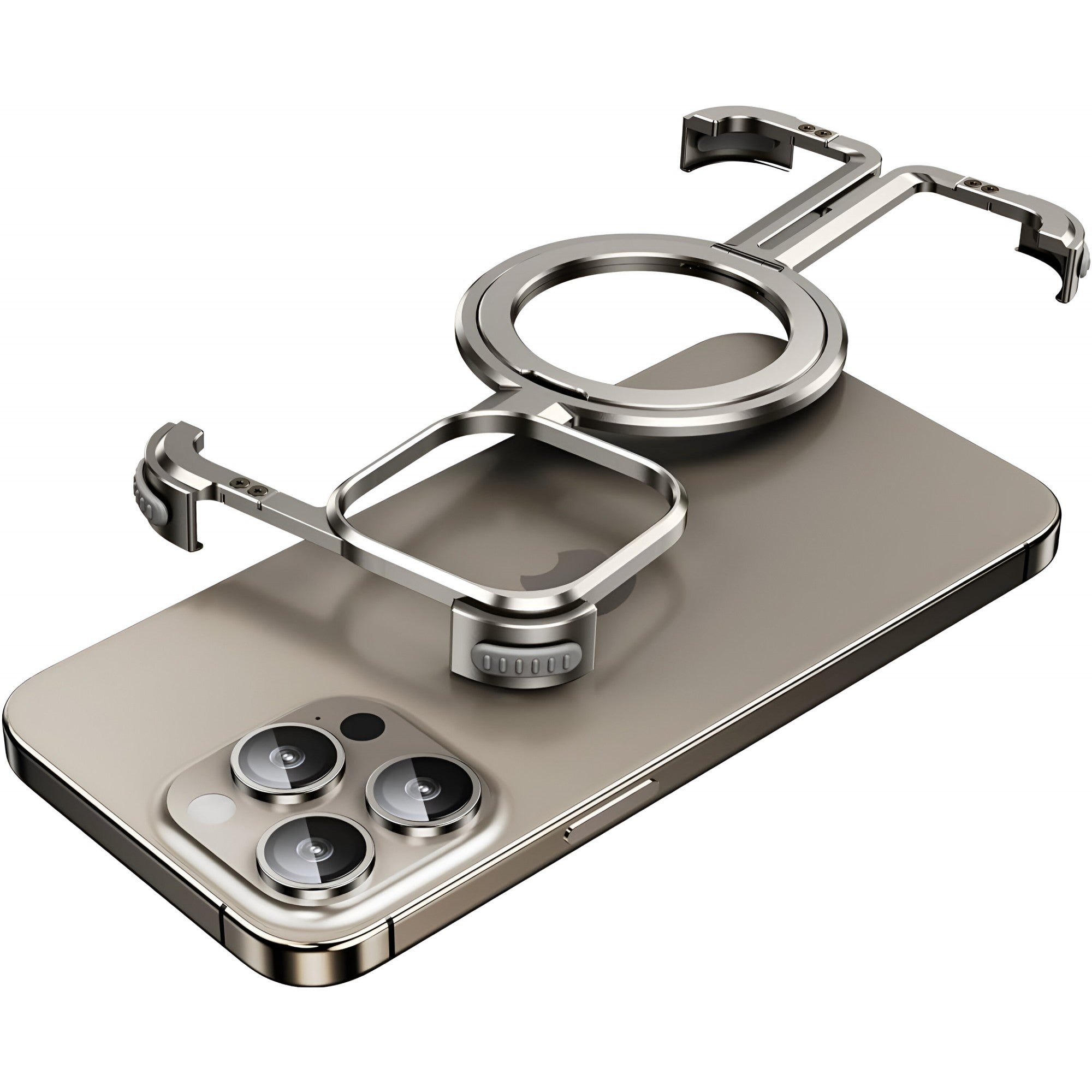 Husa MagSafe Metalica Compatibila cu iPhone 15 Pro, Flippy, Clear Case, Aliaj de Aluminiu, cu Magnet, fara Rama, Antisoc, Antizgariere, Incarcare Wireless, Gri Metalizat-0