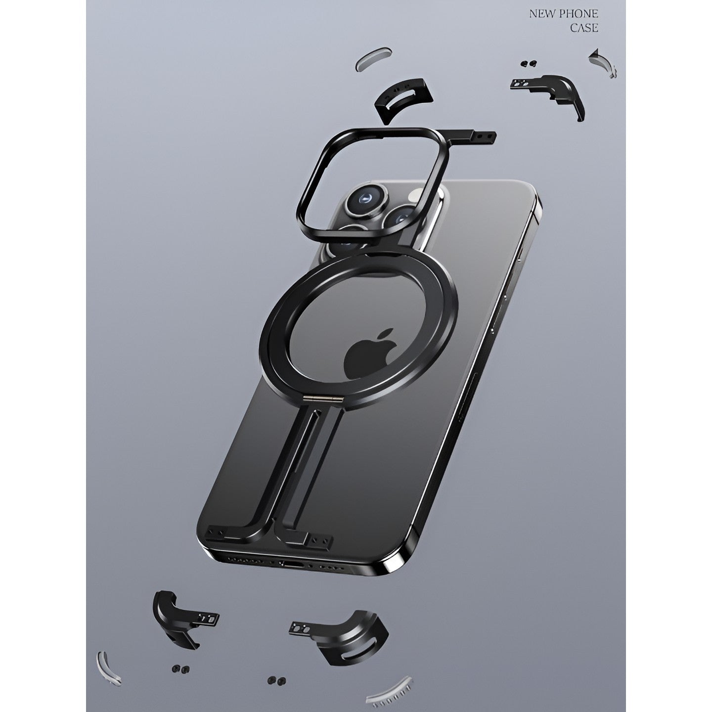 Husa MagSafe Metalica Compatibila cu iPhone 15 Pro Max, Flippy, Clear Case, Aliaj de Aluminiu, cu Magnet, fara Rama, Antisoc, Antizgariere, Incarcare Wireless, Negru Metalizat-4