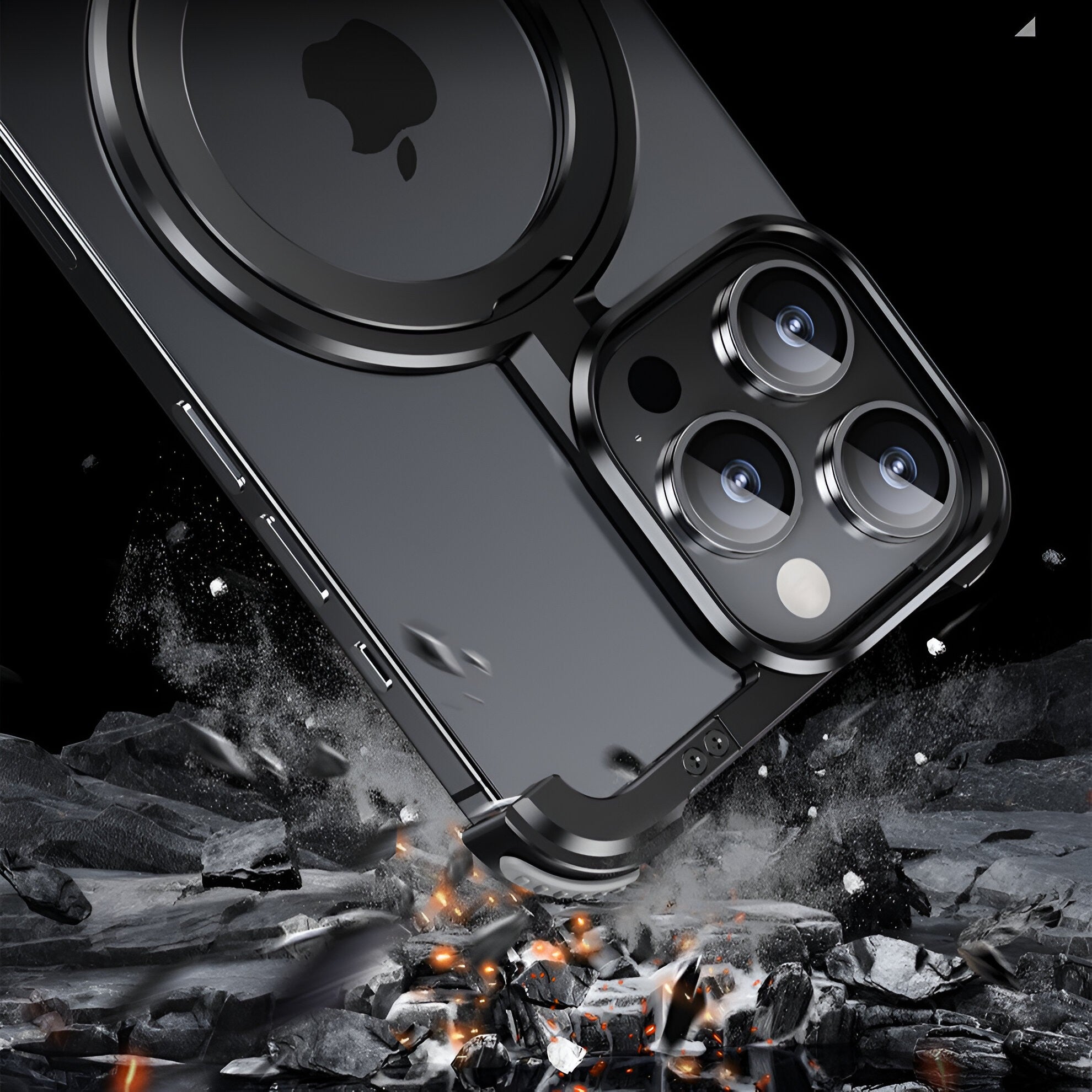 Husa MagSafe Metalica Compatibila cu iPhone 15 Pro Max, Flippy, Clear Case, Aliaj de Aluminiu, cu Magnet, fara Rama, Antisoc, Antizgariere, Incarcare Wireless, Negru Metalizat-6