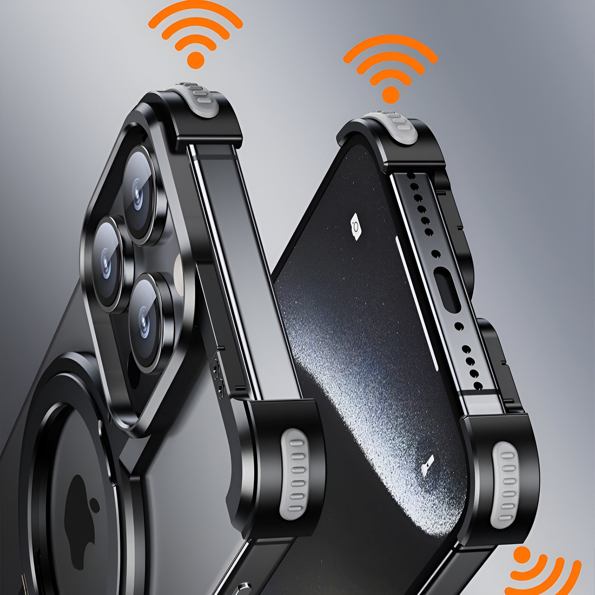 Husa MagSafe Metalica Compatibila cu iPhone 15 Pro Max, Flippy, Clear Case, Aliaj de Aluminiu, cu Magnet, fara Rama, Antisoc, Antizgariere, Incarcare Wireless, Negru Metalizat-7