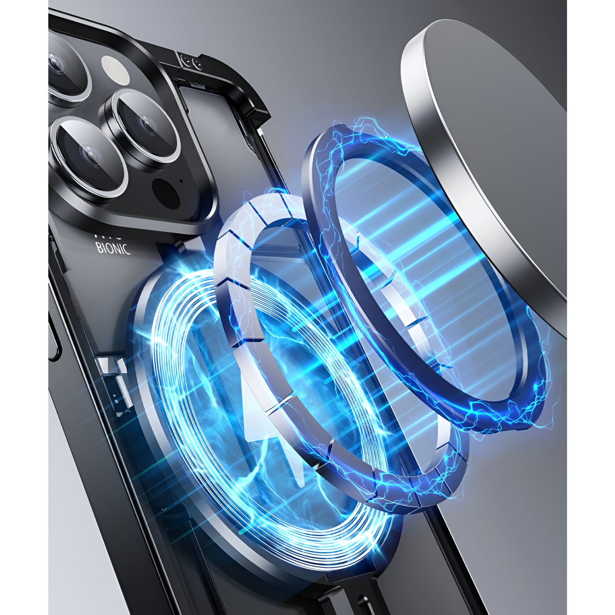 Husa MagSafe Metalica Compatibila cu iPhone 15 Pro Max, Flippy, Clear Case, Aliaj de Aluminiu, cu Magnet, fara Rama, Antisoc, Antizgariere, Incarcare Wireless, Negru Metalizat-10