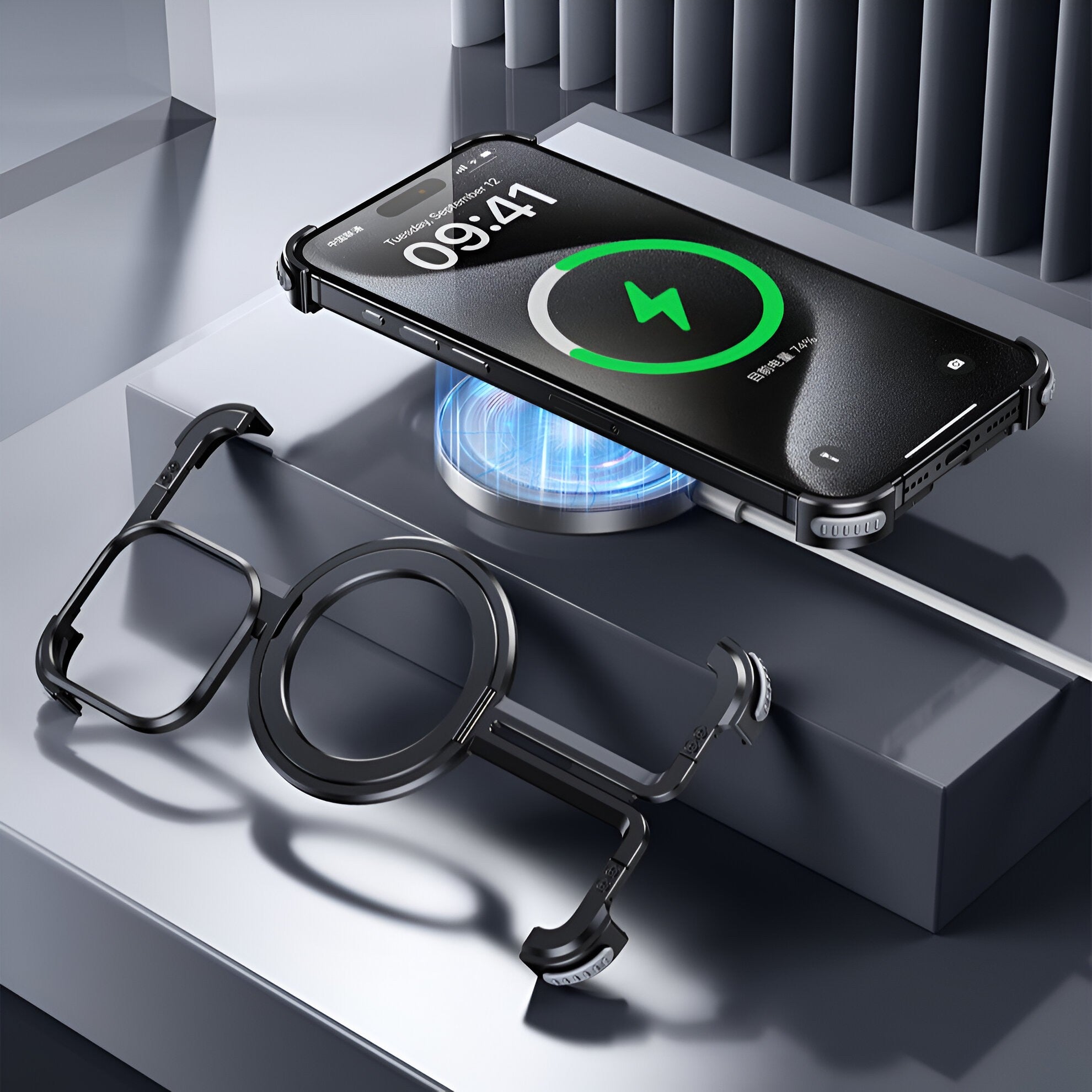 Husa MagSafe Metalica Compatibila cu iPhone 15 Pro Max, Flippy, Clear Case, Aliaj de Aluminiu, cu Magnet, fara Rama, Antisoc, Antizgariere, Incarcare Wireless, Negru Metalizat-13