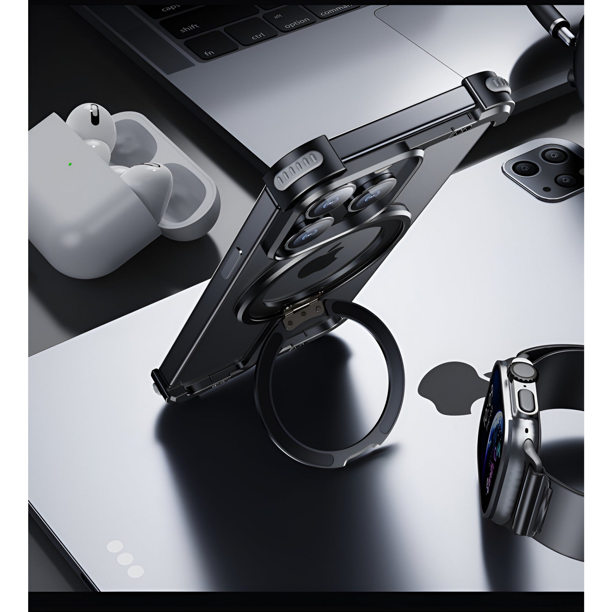 Husa MagSafe Metalica Compatibila cu iPhone 15 Pro Max, Flippy, Clear Case, Aliaj de Aluminiu, cu Magnet, fara Rama, Antisoc, Antizgariere, Incarcare Wireless, Negru Metalizat-14