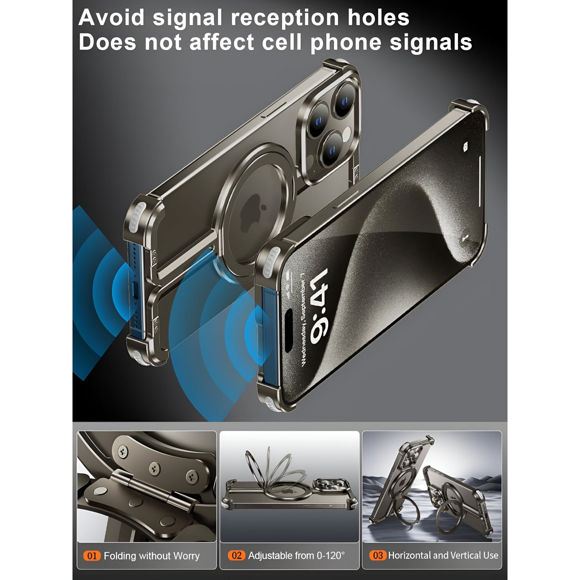 Husa MagSafe Metalica Compatibila cu iPhone 15 Pro Max, Flippy, Clear Case, Aliaj de Aluminiu, cu Magnet, fara Rama, Antisoc, Antizgariere, Incarcare Wireless, Gri Metalizat-1