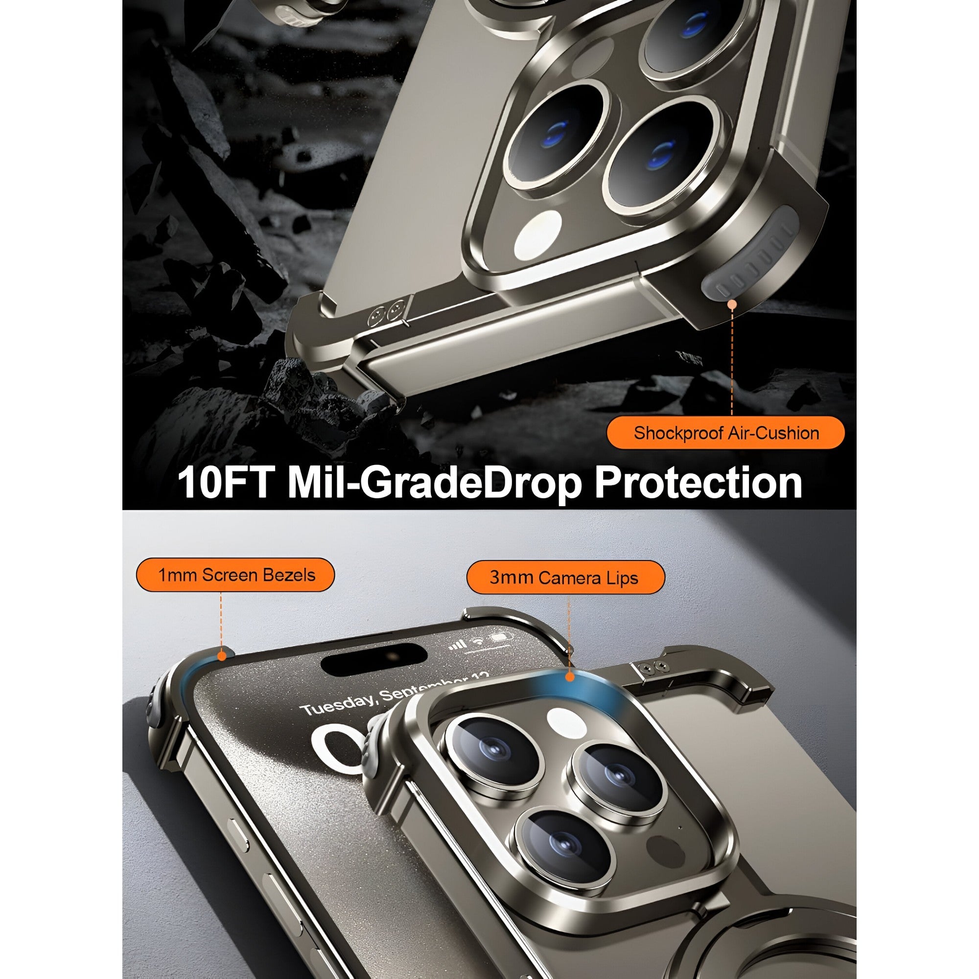 Husa MagSafe Metalica Compatibila cu iPhone 15 Pro Max, Flippy, Clear Case, Aliaj de Aluminiu, cu Magnet, fara Rama, Antisoc, Antizgariere, Incarcare Wireless, Gri Metalizat-2