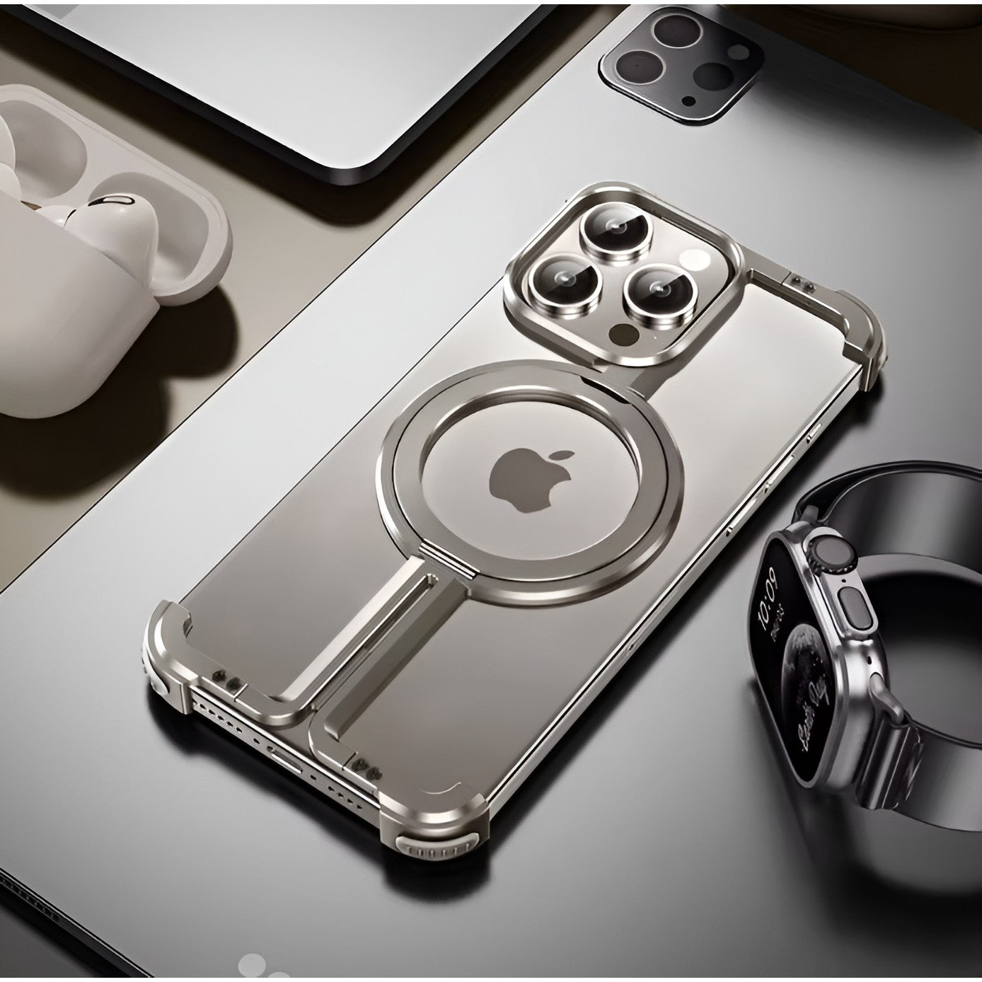 Husa MagSafe Metalica Compatibila cu iPhone 15 Pro Max, Flippy, Clear Case, Aliaj de Aluminiu, cu Magnet, fara Rama, Antisoc, Antizgariere, Incarcare Wireless, Gri Metalizat-7