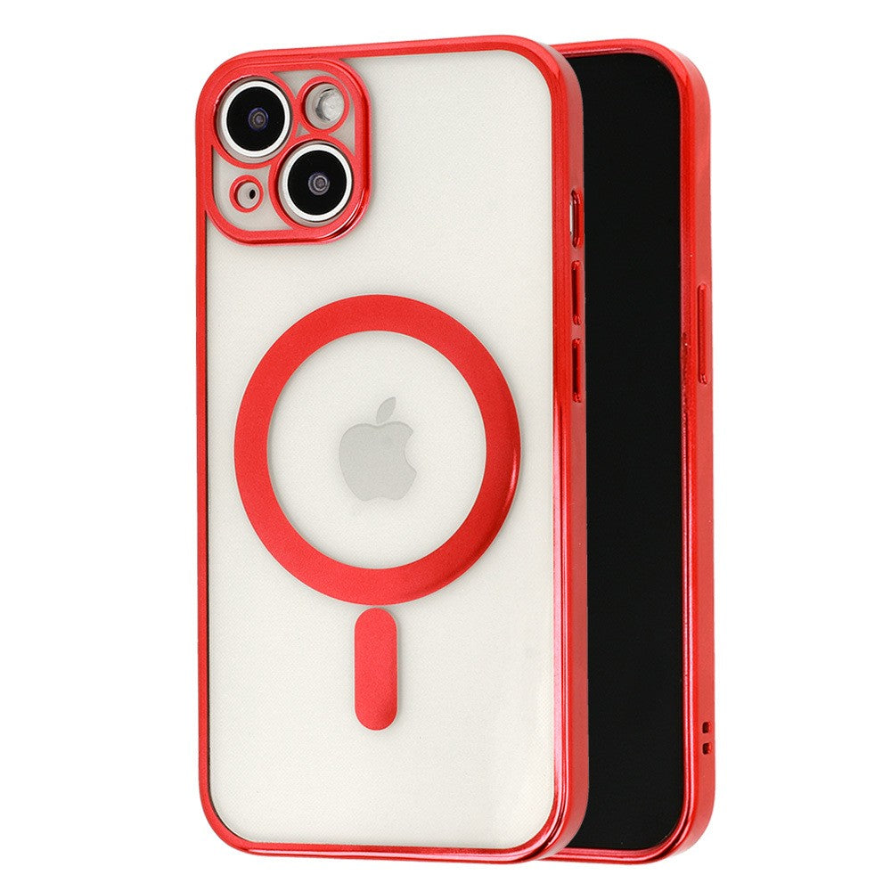 Husa MagSafe pentru Apple iPhone 12, Full Cover, Protectie camera, Margini colorate Electroplating, Magnetica, Incarcare Wireless, Flippy, Rosu-0