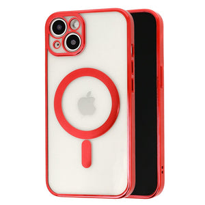 Husa MagSafe pentru Apple iPhone 13, Full Cover, Protectie camera, Margini colorate Electroplating, Magnetica, Incarcare Wireless, Flippy, Rosu-0