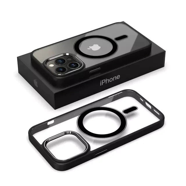 Husa MagSafe pentru Apple iPhone 13 Pro, Full Cover, Frosted Acrylic Color Big Hole, Magnetica, Incarcare Wireless, Flippy, Negru-5