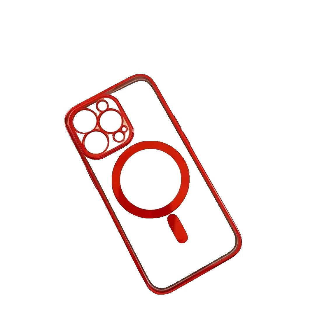 Husa MagSafe pentru Apple iPhone 13, Protectie camera, Full TPU, Margini colorate Electroplating, Magnetica, Incarcare Wireless, Flippy, Rosu-3