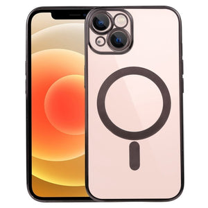 Husa MagSafe pentru Apple iPhone 13, Protectie camera, Full TPU, Margini colorate Electroplating, Magnetica, Incarcare Wireless, Flippy, Negru-0