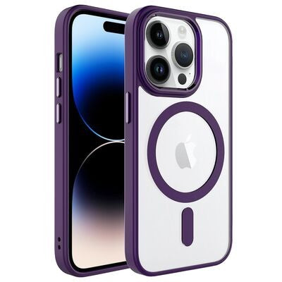 Husa MagSafe pentru Apple iPhone 14, Full Cover, Frosted Acrylic Color Big Hole, Magnetica, Incarcare Wireless, Flippy, Mov-0