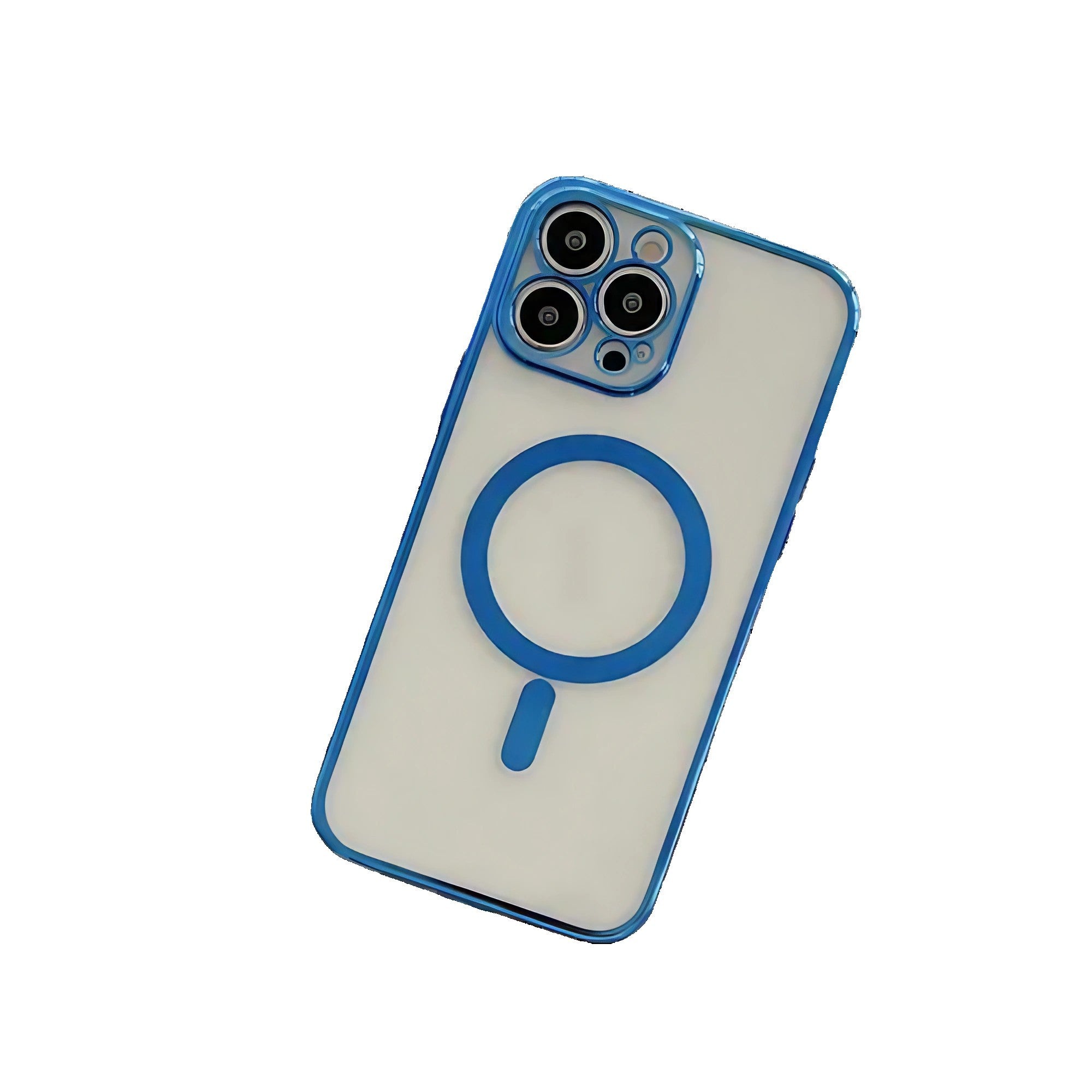 Husa MagSafe pentru Apple iPhone 14 Pro, Protectie camera, Full TPU, Margini colorate Electroplating, Magnetica, Incarcare Wireless, Flippy, Albastru-2