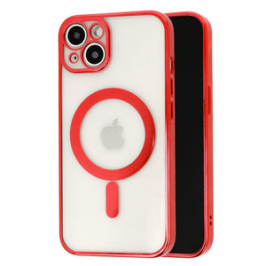 Husa MagSafe pentru Apple iPhone 14, Protectie camera, Full TPU, Margini colorate Electroplating, Magnetica, Incarcare Wireless, Flippy, Rosu-0