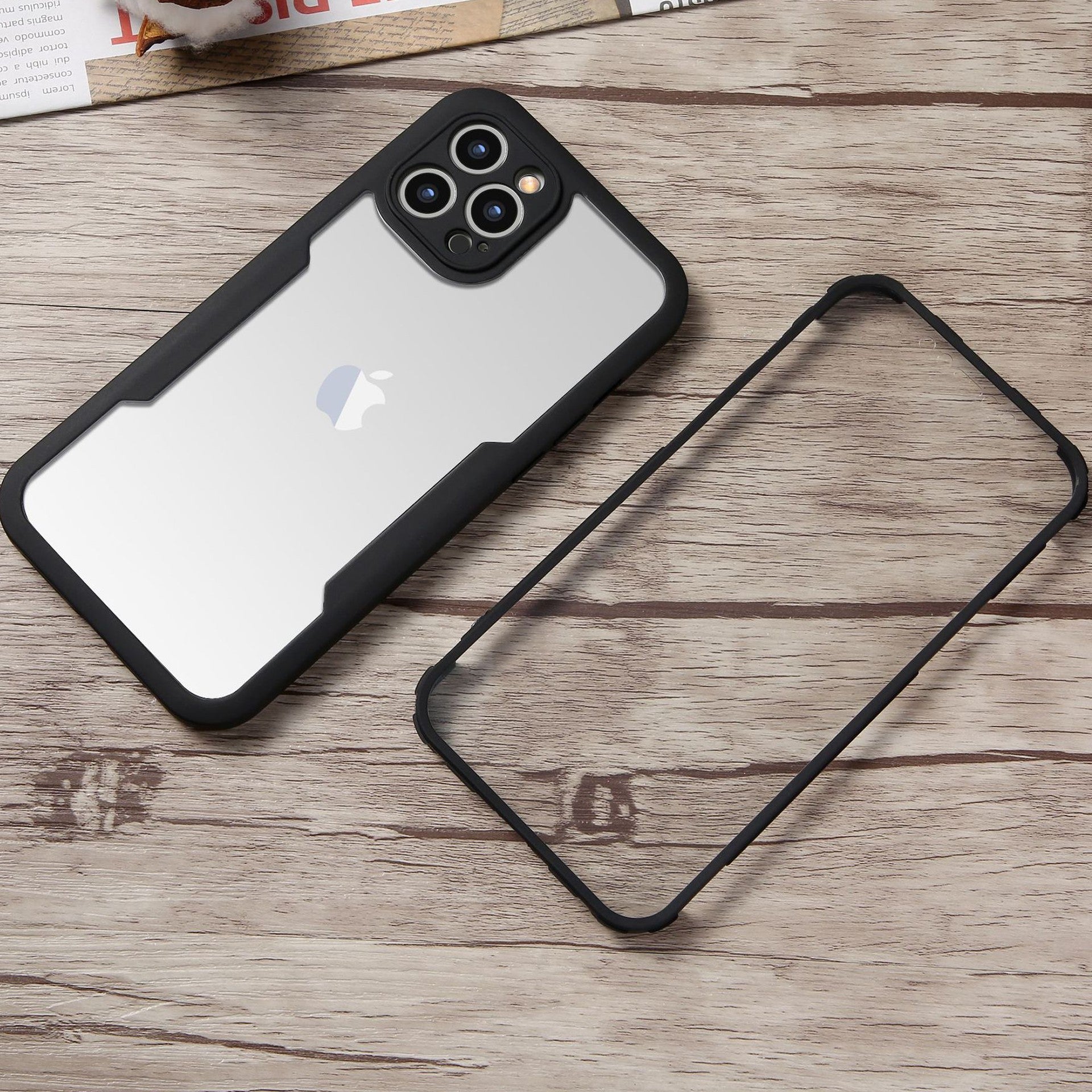 Husa Max Defence pentru iPhone 13 Pro Max, Bumper Negru, Fata Dubla Transparenta, Protectie Antisoc Full 360 ( fata, spate, margini ), Flippy-1