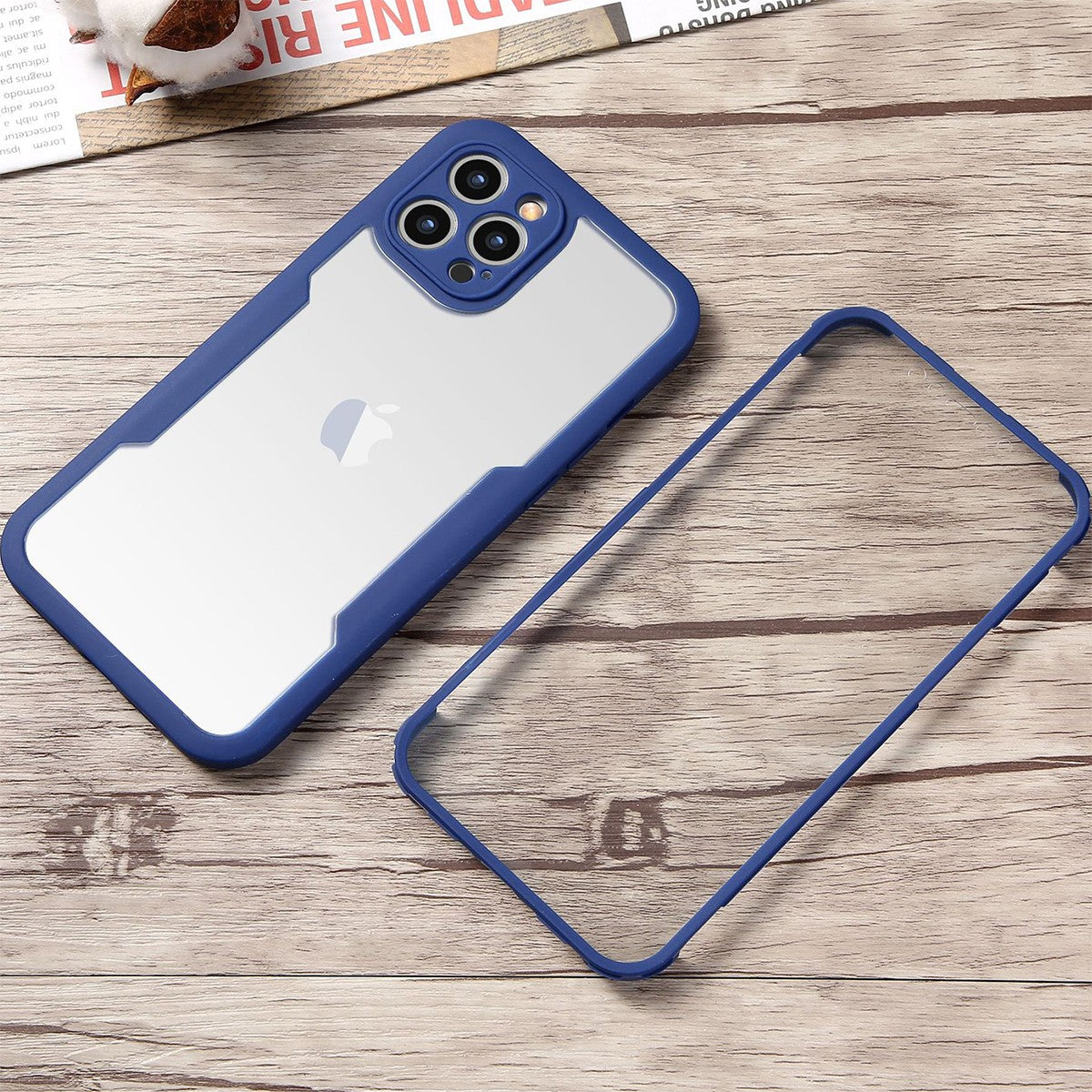 Husa Max Defence pentru Samsung Galaxy A03, Bumper Albastru, Fata Dubla Transparenta, Protectie Antisoc Full 360 ( fata, spate, margini ), Flippy-3