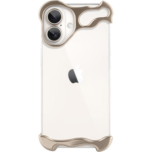 Husa Metalica Compatibila cu iPhone 16 Plus, Flippy, Protectie pentru Colturile Telefonului si Camera, Aliaj, Antisoc, Antizgariere, Auriu-0