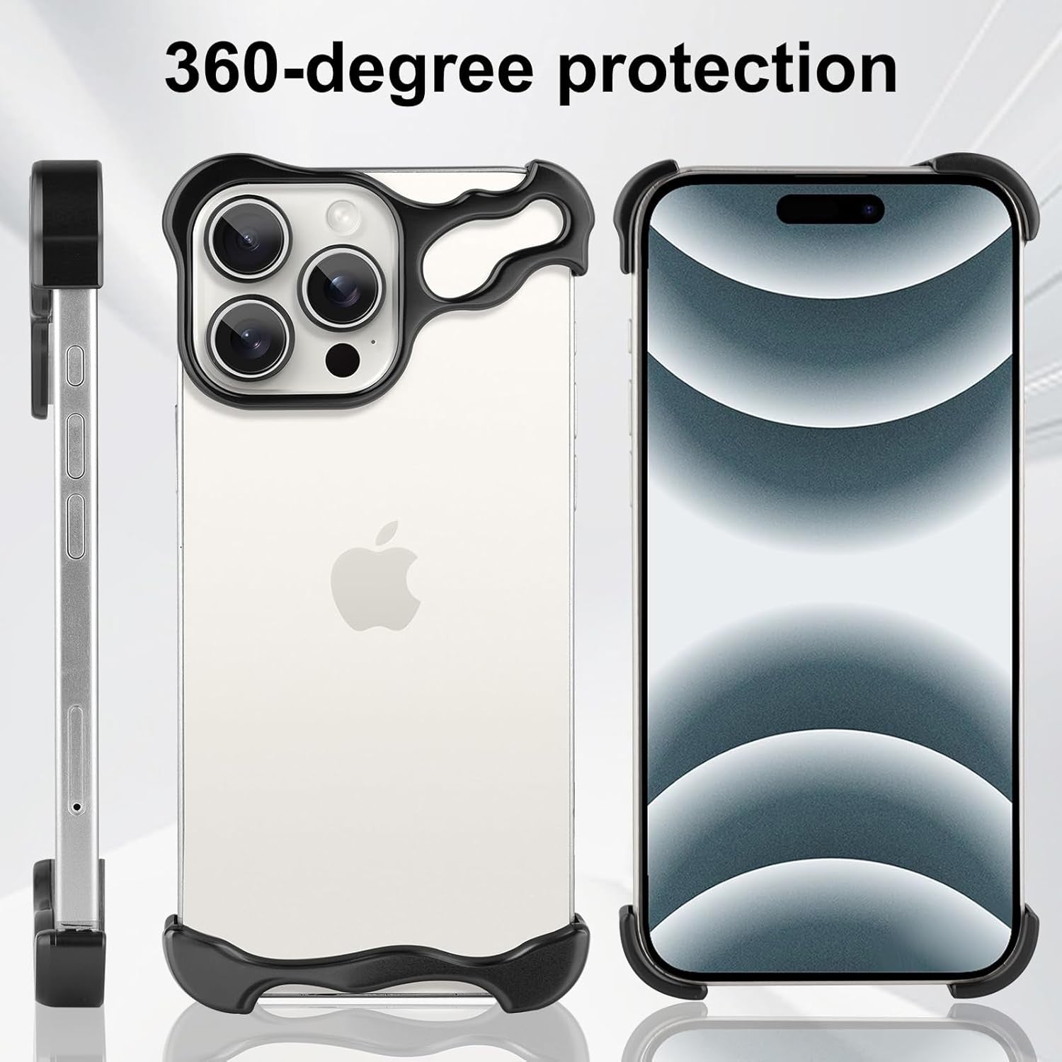 Husa Metalica Compatibila cu iPhone 16 Pro Max, Flippy, Protectie pentru Colturile Telefonului si Camera, Aliaj, Antisoc, Antizgariere, Negru-3