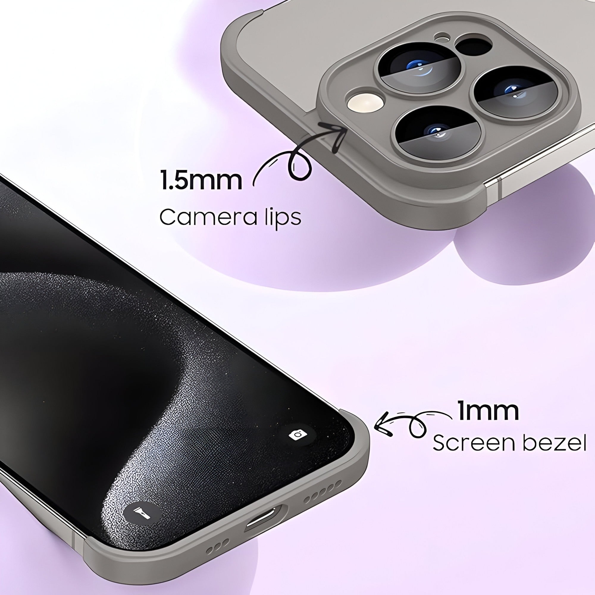 Husa Metalica Edgeless Compatibila cu iPhone 15, Flippy, Protectie pentru Colturi si Camera, Aliaj, Antisoc, Antizgariere, Gri Mat-1