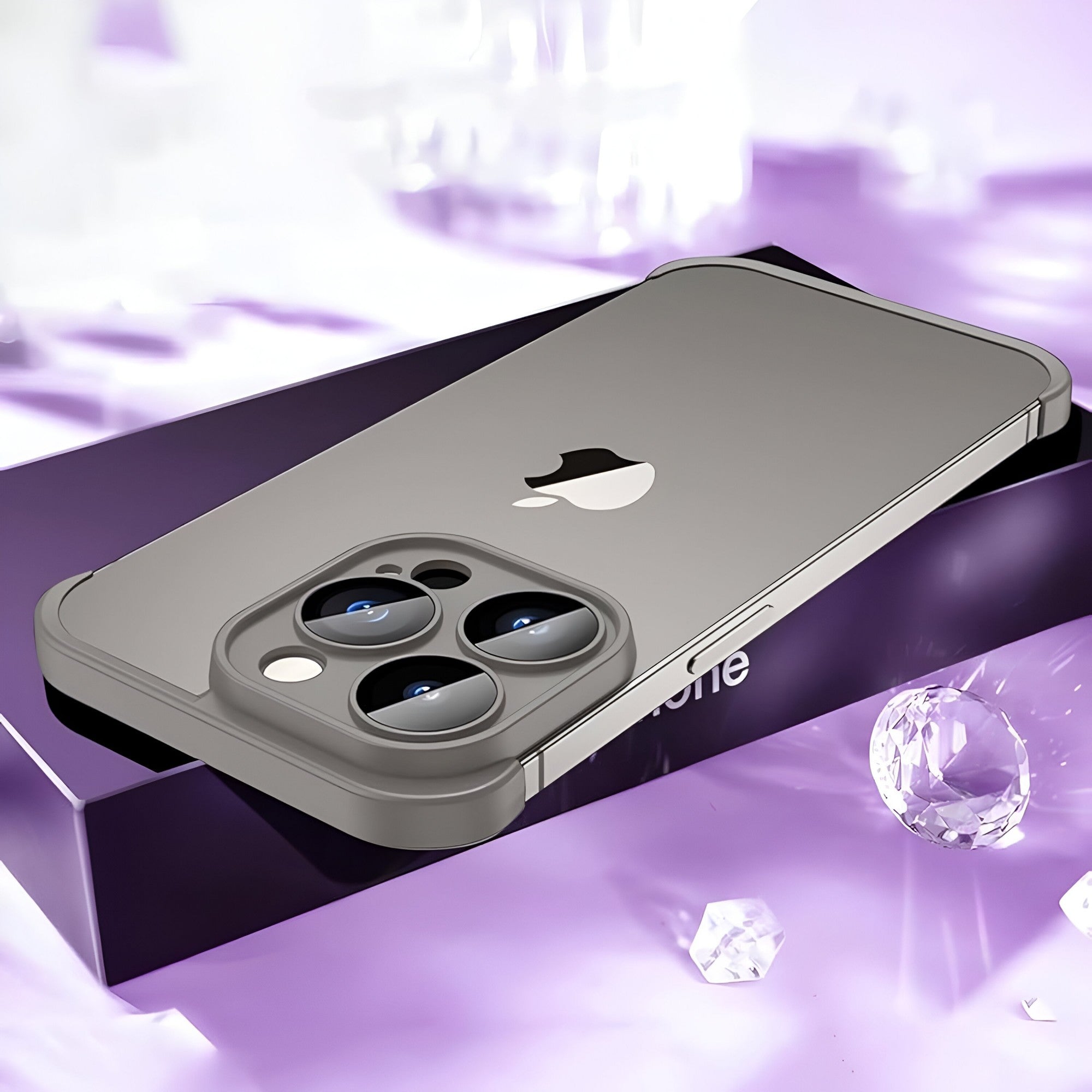 Husa Metalica Edgeless Compatibila cu iPhone 15, Flippy, Protectie pentru Colturi si Camera, Aliaj, Antisoc, Antizgariere, Gri Mat-3