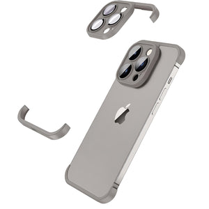 Husa Metalica Edgeless Compatibila cu iPhone 15, Flippy, Protectie pentru Colturi si Camera, Aliaj, Antisoc, Antizgariere, Gri Mat-0