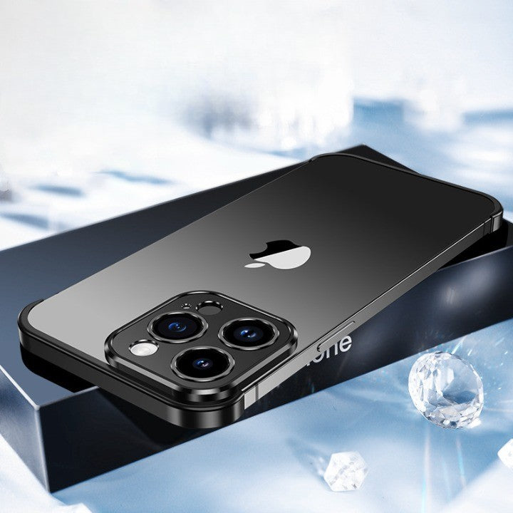 Husa Metalica Edgeless Compatibila cu iPhone 15 Pro, Flippy, Protectie pentru Colturi si Camera, Aliaj, Antisoc, Antizgariere, Negru Metalizat-1