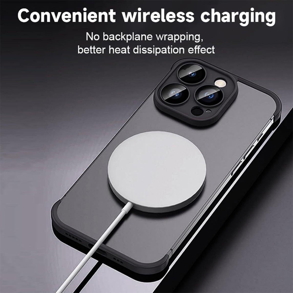 Husa Metalica Edgeless Compatibila cu iPhone 15 Pro, Flippy, Protectie pentru Colturi si Camera, Aliaj, Antisoc, Antizgariere, Negru Metalizat-2