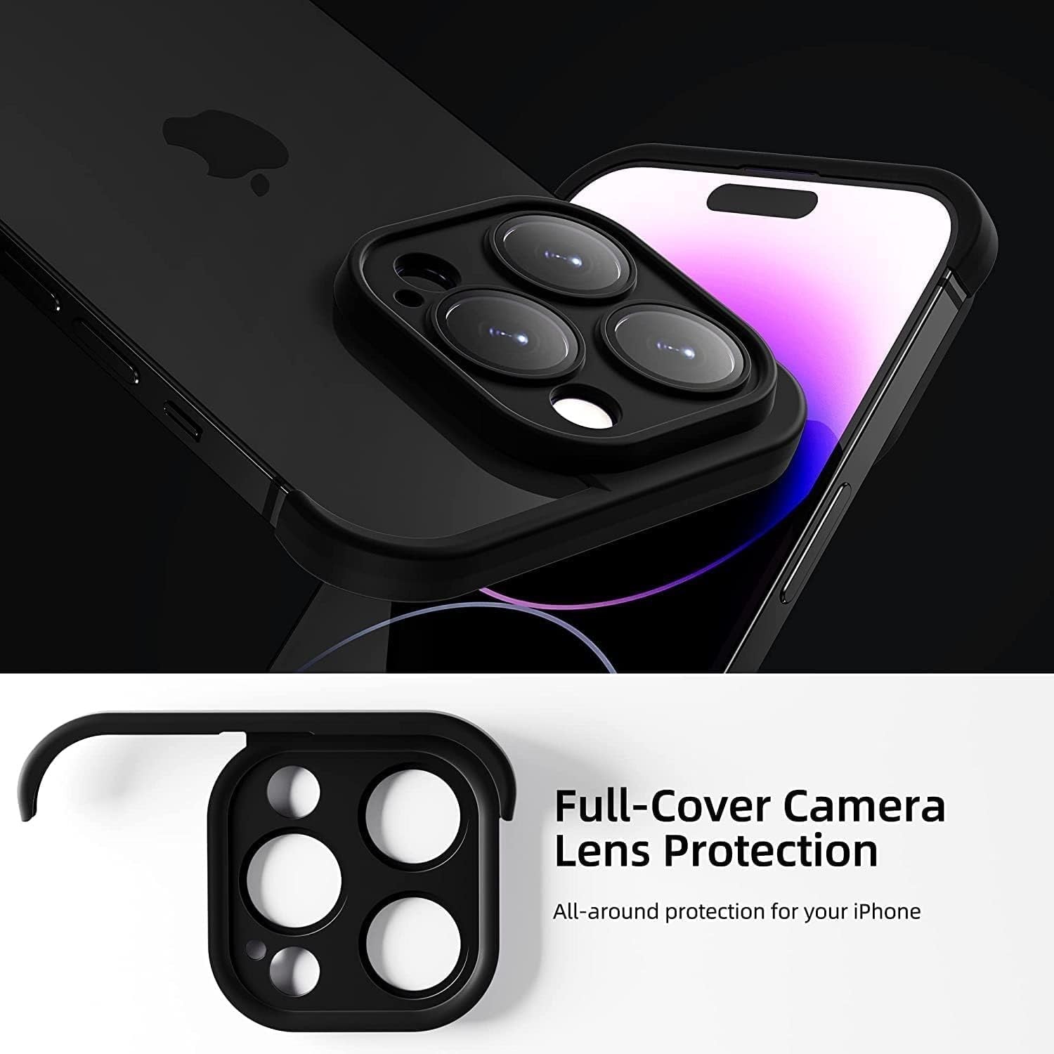 Husa Metalica Edgeless Compatibila cu iPhone 15 Pro, Flippy, Protectie pentru Colturi si Camera, Aliaj, Antisoc, Antizgariere, Negru Metalizat-3