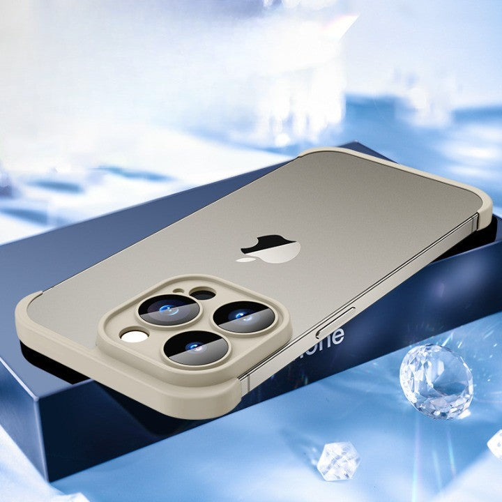 Husa Metalica Edgeless Compatibila cu iPhone 15 Pro, Flippy, Protectie pentru Colturi si Camera, Aliaj, Antisoc, Antizgariere, Gri Metalizat-3