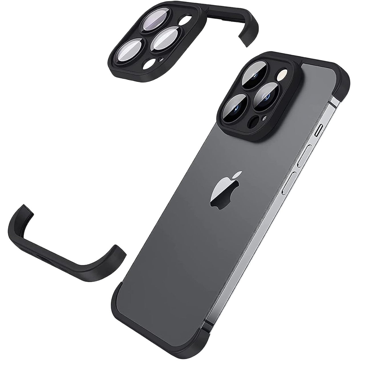 Husa Metalica Edgeless Compatibila cu iPhone 15 Pro, Flippy, Protectie pentru Colturi si Camera, Aliaj, Antisoc, Antizgariere, Negru Metalizat-0