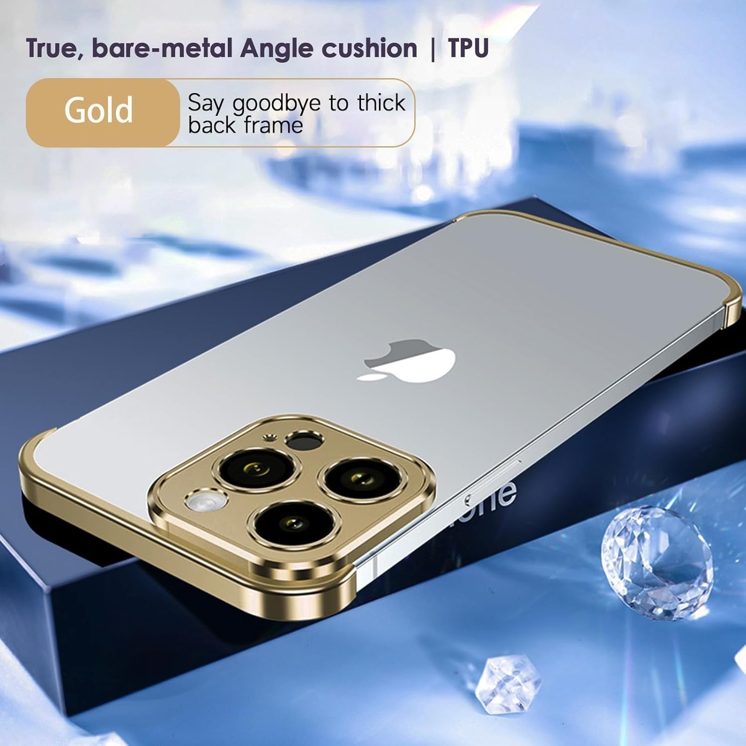 Husa Metalica Edgeless Compatibila cu iPhone 16, Flippy, Protectie pentru Colturi si Camera, Aliaj Aluminiu, Antisoc, Antizgariere, Auriu-3