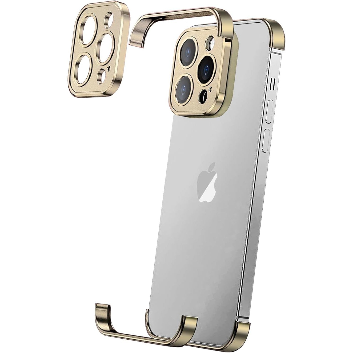 Husa Metalica Edgeless Compatibila cu iPhone 16, Flippy, Protectie pentru Colturi si Camera, Aliaj Aluminiu, Antisoc, Antizgariere, Auriu-0