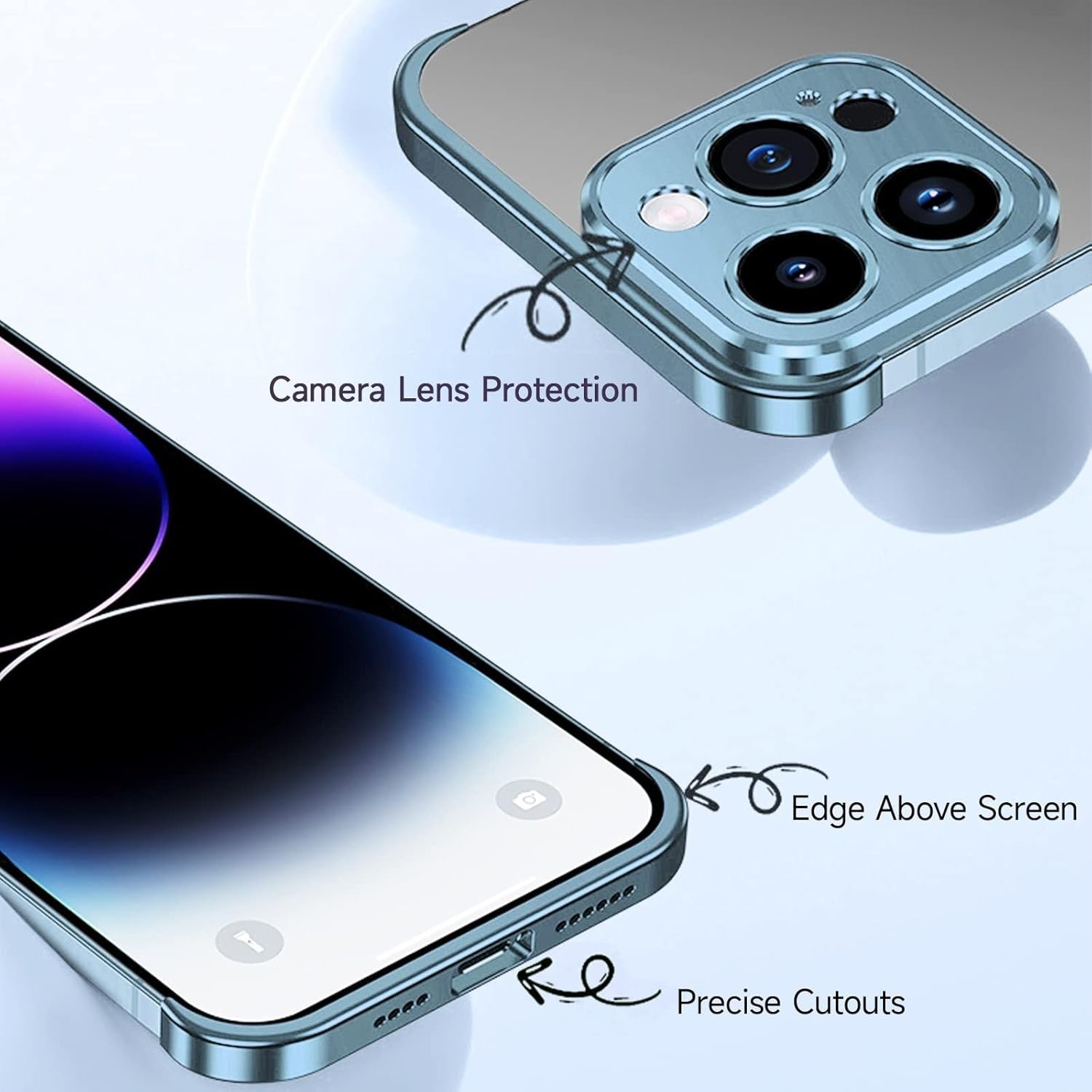 Husa Metalica Edgeless Compatibila cu iPhone 16 Pro, Flippy, Protectie pentru Colturi si Camera, Aliaj Aluminiu, Antisoc, Antizgariere, Albastru-6