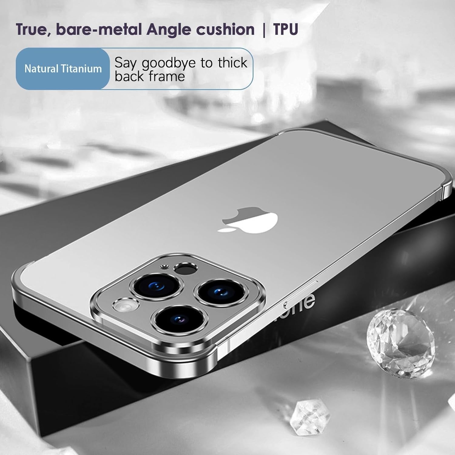 Husa Metalica Edgeless Compatibila cu iPhone 16 Pro, Flippy, Protectie pentru Colturi si Camera, Aliaj Aluminiu, Antisoc, Antizgariere, Argintiu Titan-3
