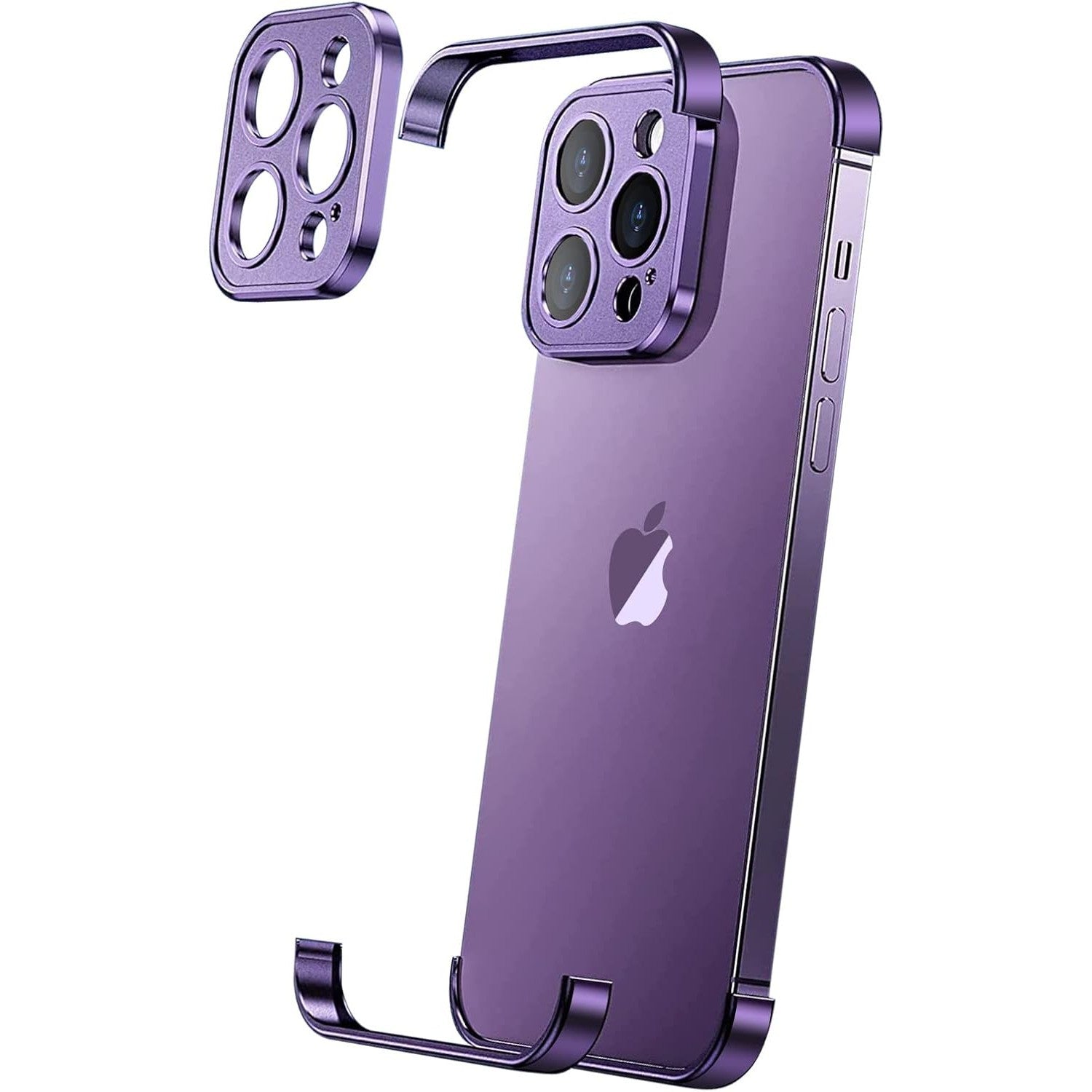 Husa Metalica Edgeless Compatibila cu iPhone 16 Pro, Flippy, Protectie pentru Colturi si Camera, Aliaj Aluminiu, Antisoc, Antizgariere, Mov-0
