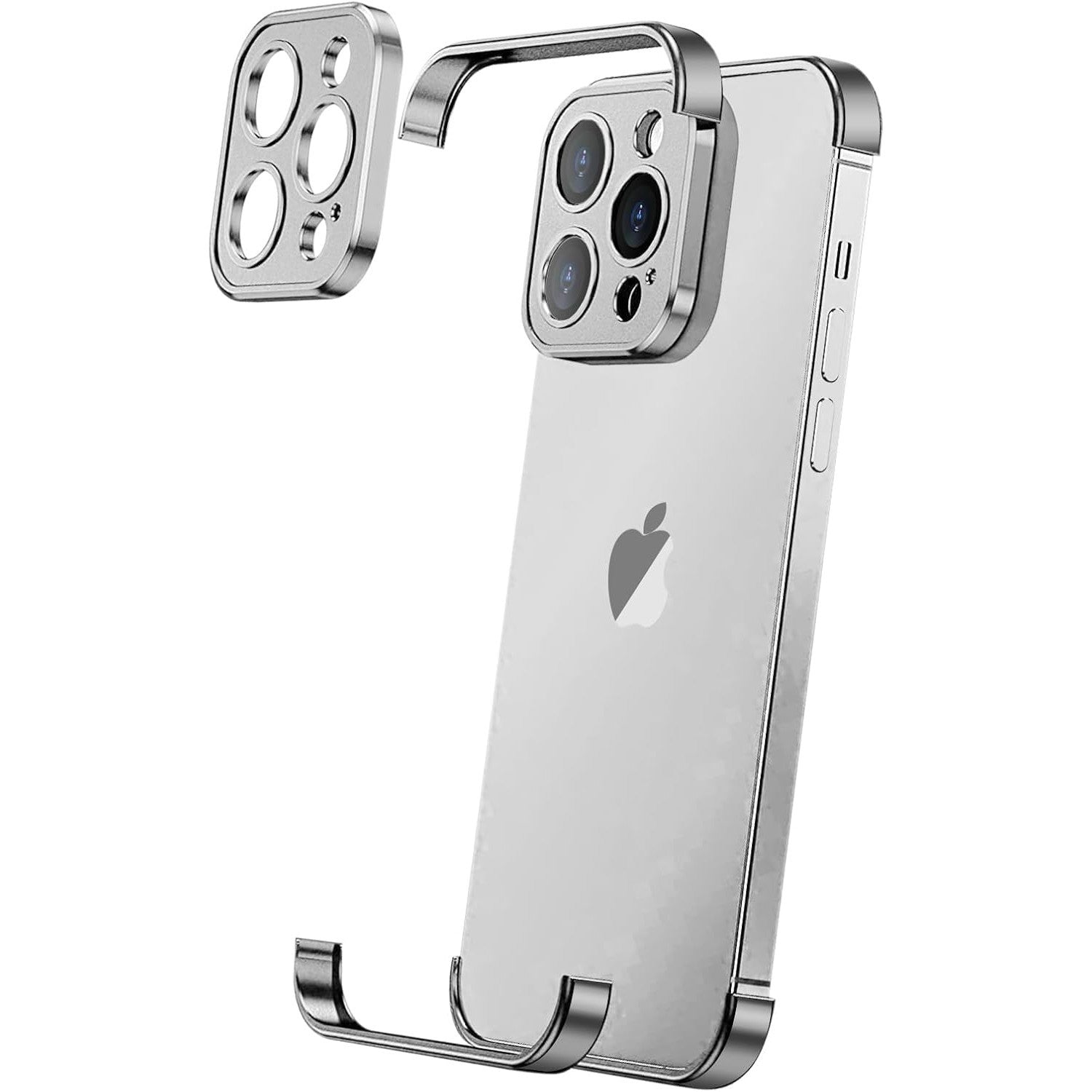 Husa Metalica Edgeless Compatibila cu iPhone 16 Pro, Flippy, Protectie pentru Colturi si Camera, Aliaj Aluminiu, Antisoc, Antizgariere, Argintiu Titan-0
