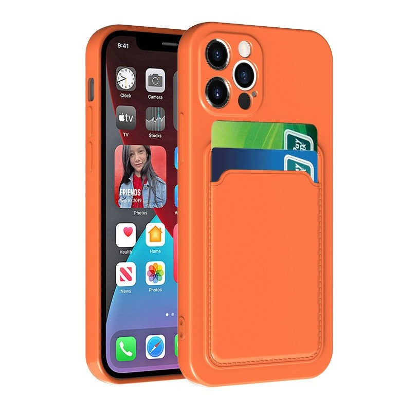 Husa protectie cu suport card compatibila cu Samsung A12 Portocaliu-6