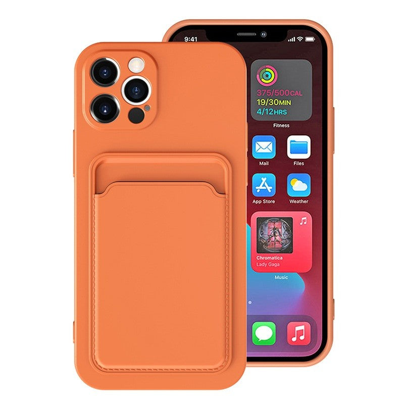 Husa protectie cu suport card compatibila cu Samsung A12 Portocaliu-0