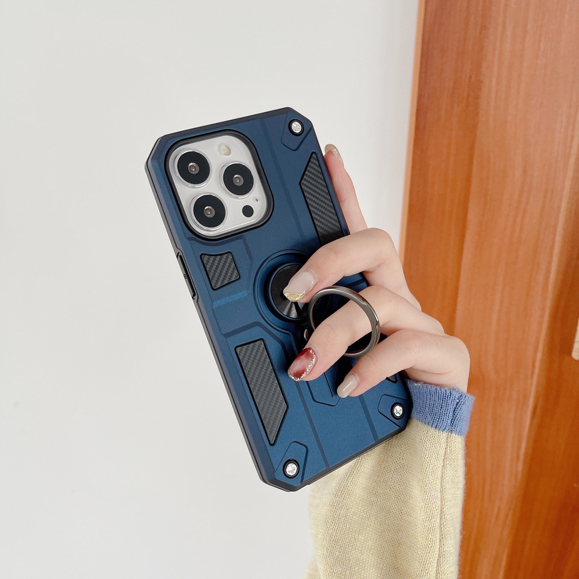 Husa protectie Flippy compatibila cu Apple iPhone 13 Defender Model 5 cu suport prindere inel,Albastru-2