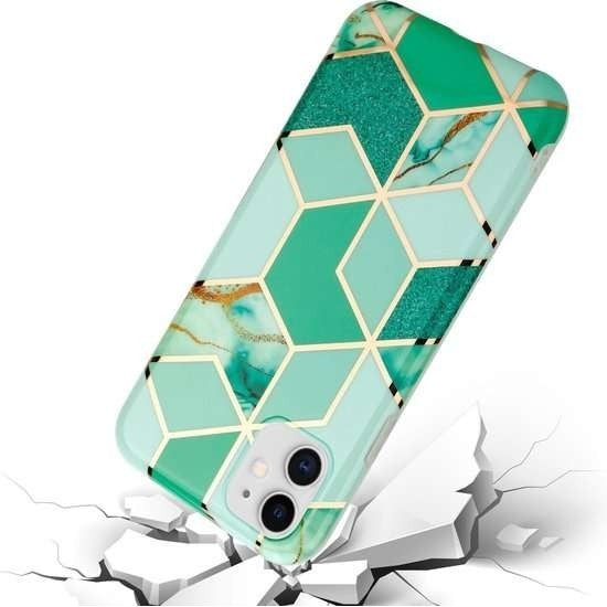 Husa protectie Flippy compatibila cu Samsung Galaxy A32 5G Soft IMD TPU Marble Geometric Verde-1