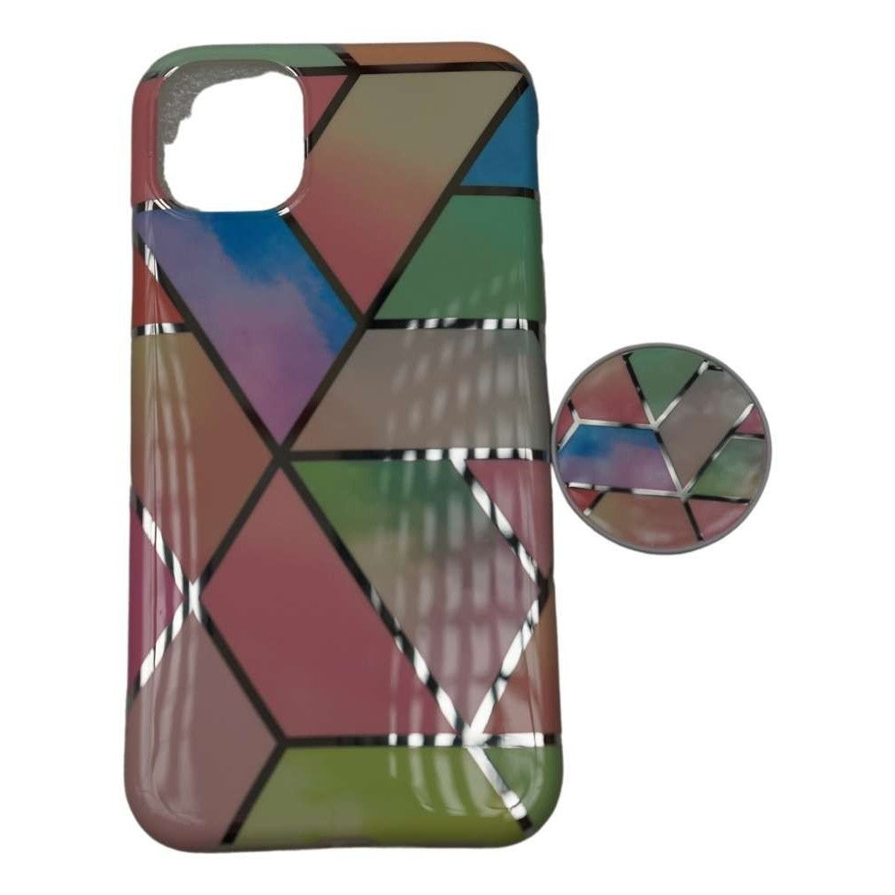 Husa protectie pentru Apple iPhone 11Pro Max Soft IMD TPU Marble Geometric Roz Suport inclus-1