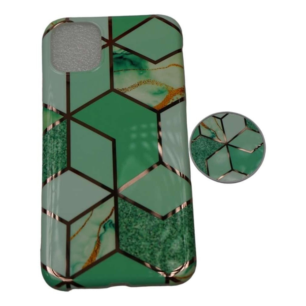 Husa protectie pentru Apple iPhone 11Pro Soft IMD TPU Marble Geometric Verde Suport inclus-1