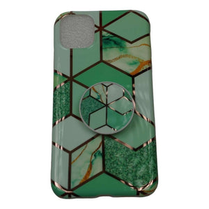 Husa protectie pentru Apple iPhone 11Pro Soft IMD TPU Marble Geometric Verde Suport inclus-0