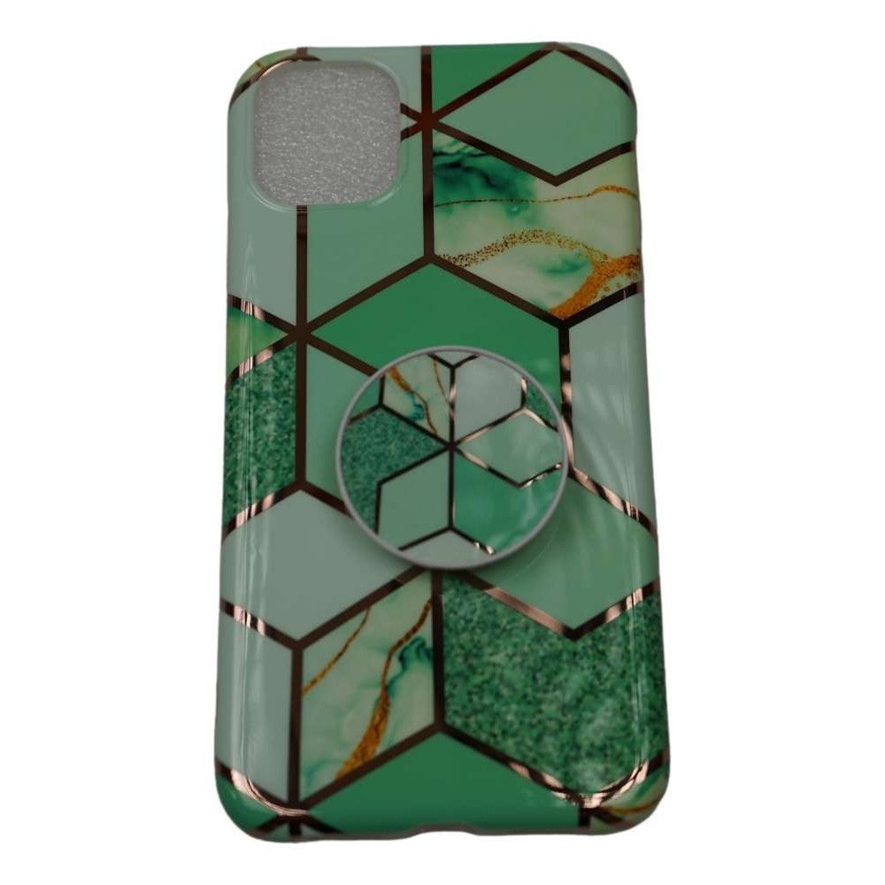 Husa protectie pentru Apple iPhone 7/8/SE 2020 Soft IMD TPU Marble Geometric Verde Suport inclus-0